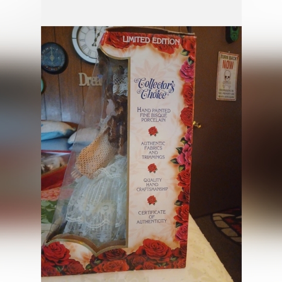 Collectors Choice Genuine Fine Bisque Porcelain Doll with Pearls and Cat - NIB - Picture 2 of 3